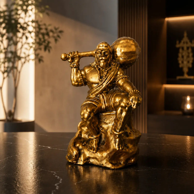 Mahabali Hanuman idol holding a sacred gada, symbolizing strength, courage, devotion, and divine protection. Ideal for home, office, and spiritual décor. DharmikLife.