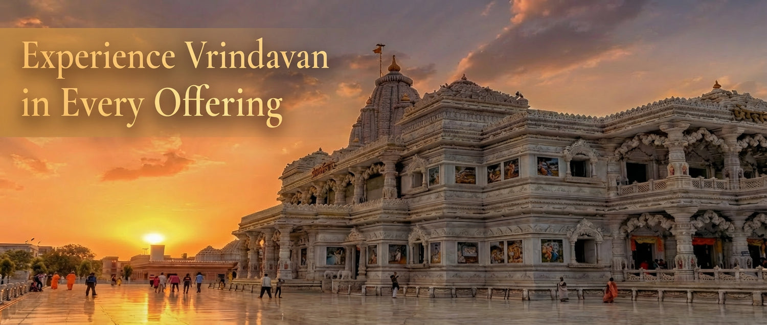 Dharmik  homepage banner — spiritual products Tulsi Mala and prasad from Vrindavan