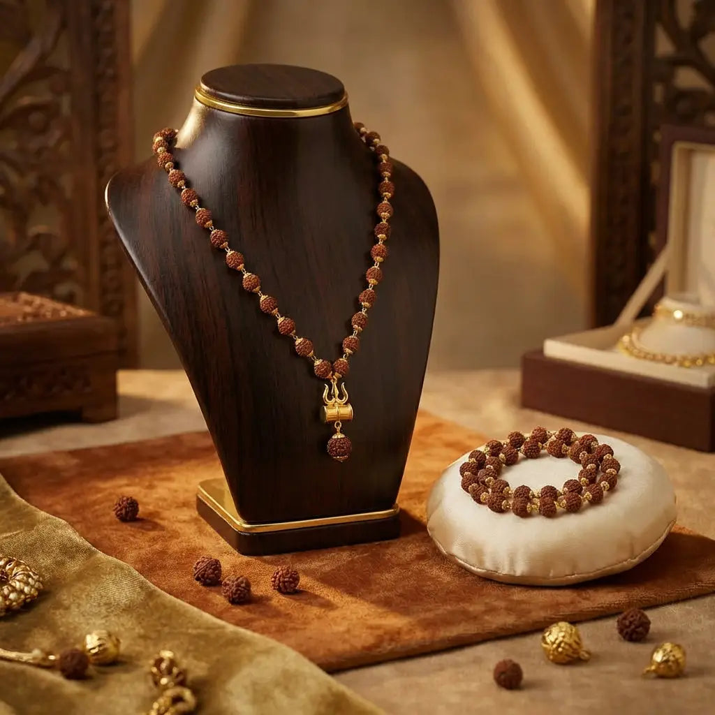 Premium and Authentic Rudraksha Mala & Panch Mukhi Rudraksha Bracelet Combo - 