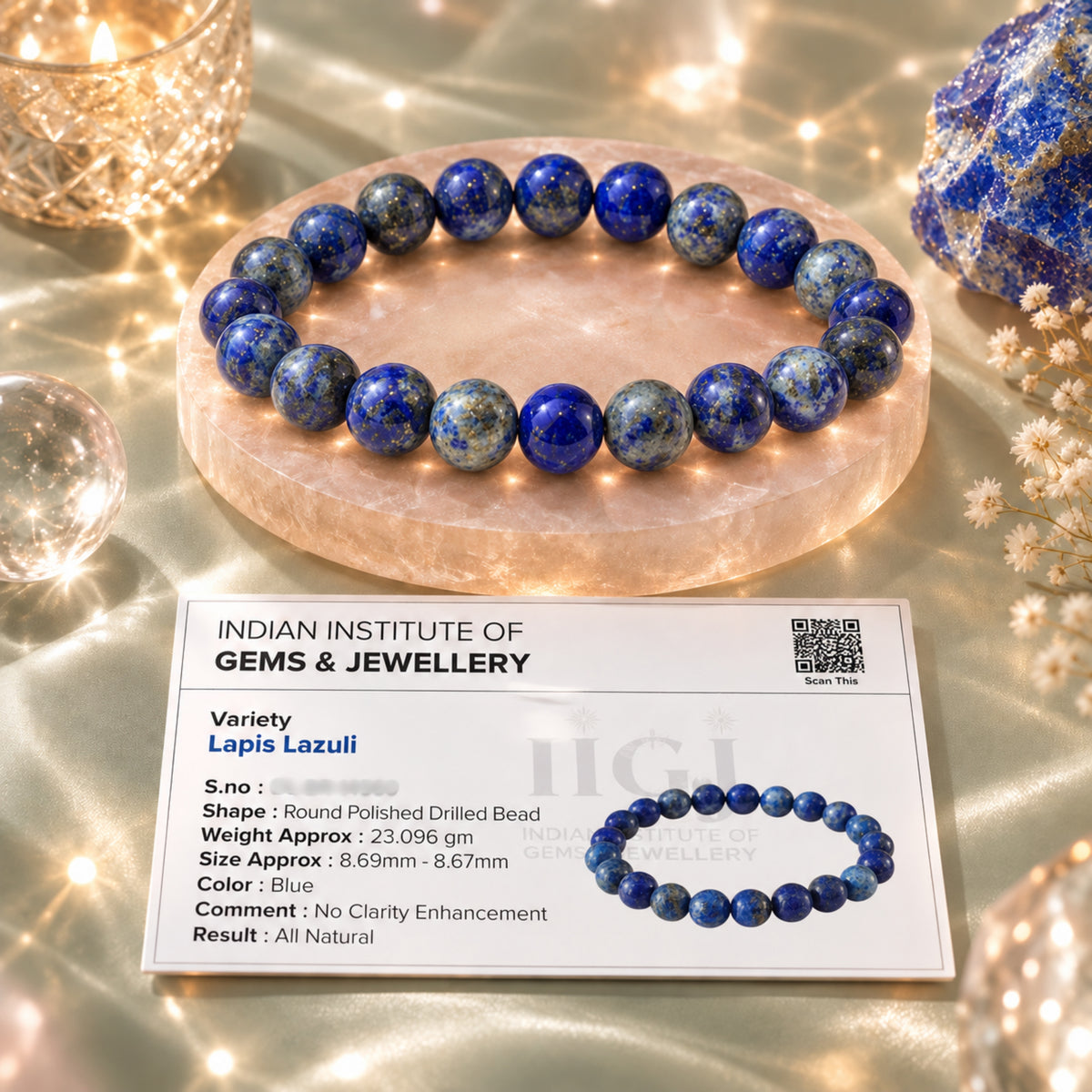 Lab certification of Lapis Lazuli Crystal Bracelet