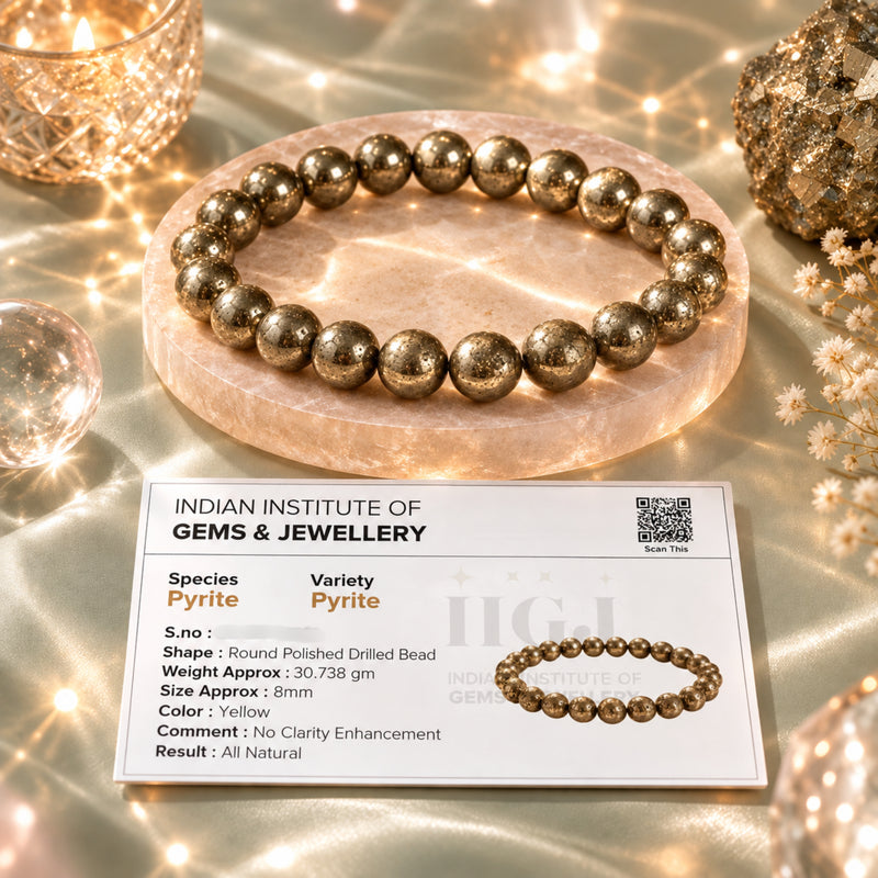 Lab certification of pyrite bracelet