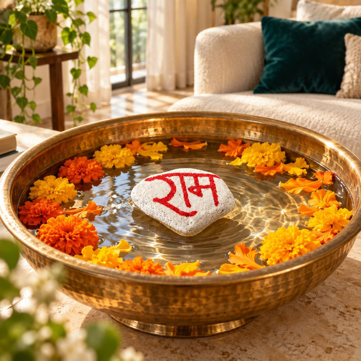 Shri Ram Floating Stone – Sacred "राम" Engraved Stone for Pooja & Home