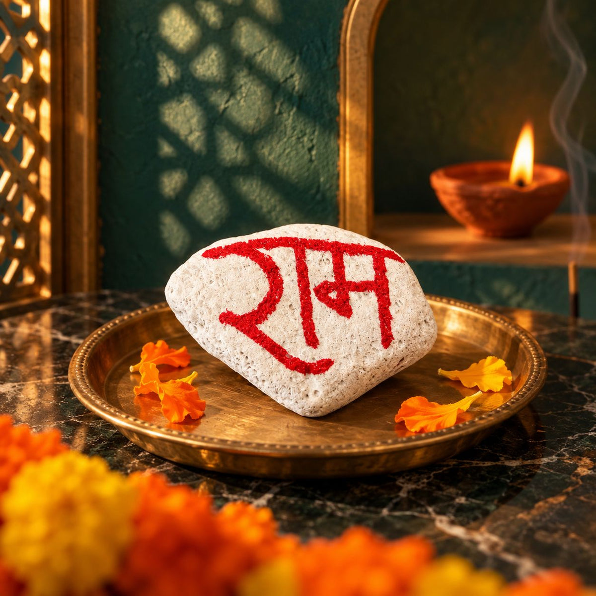 Shri Ram Floating Stone – Sacred "राम" Engraved Stone for Pooja & Home