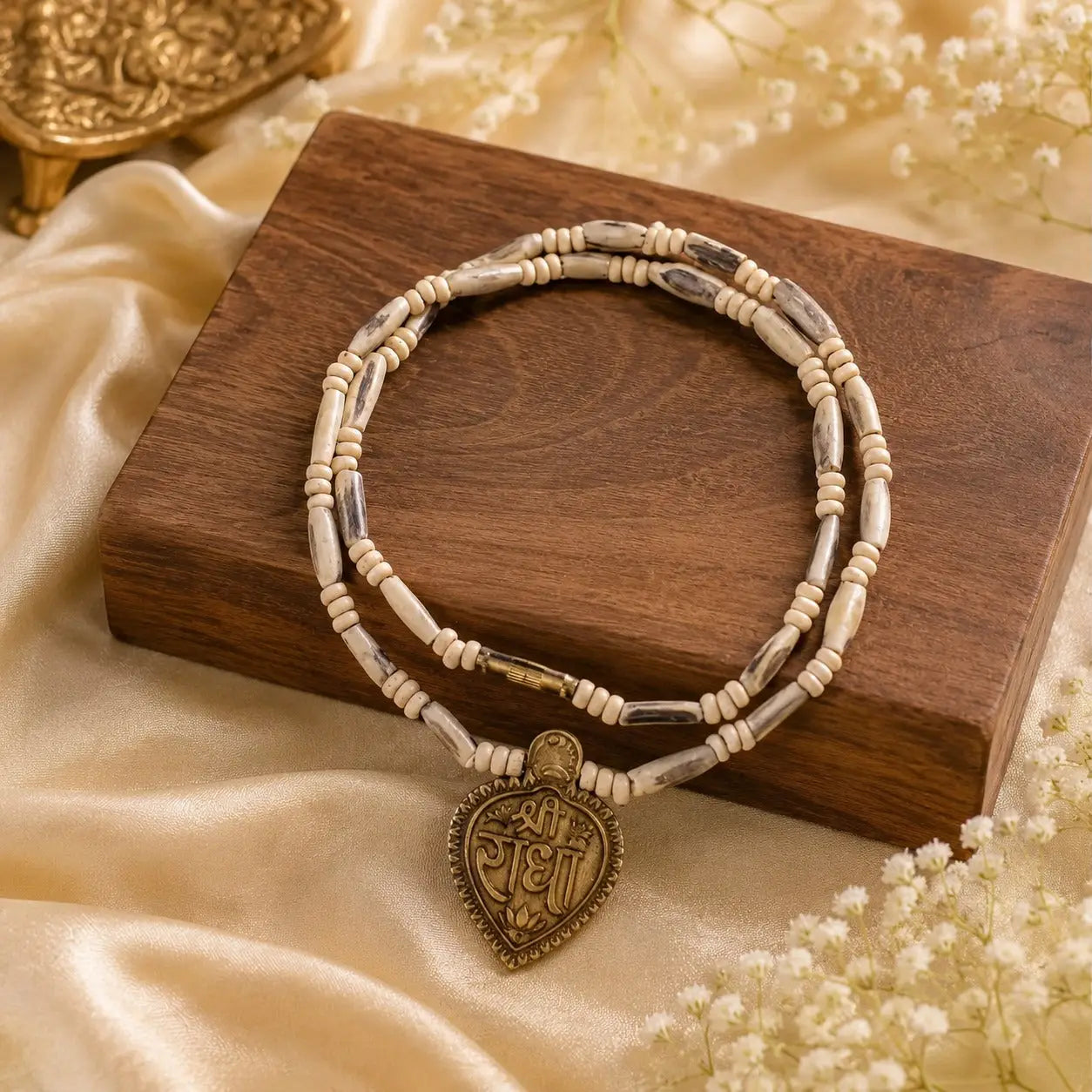 Radha naam tulsi mala with heart shaped pendant