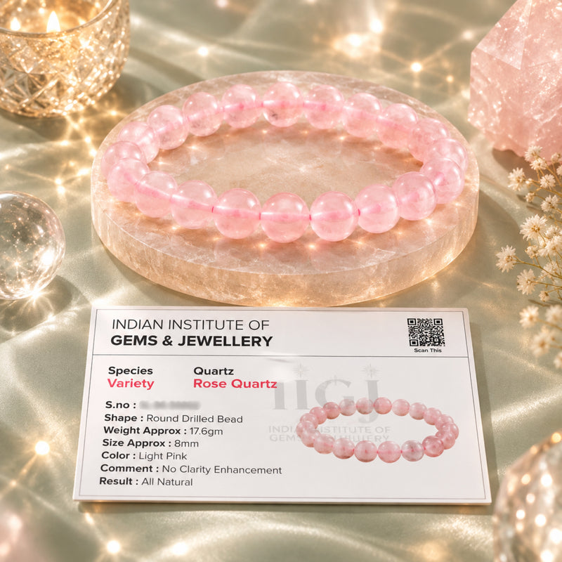 lab certification of rose quartz bracelet