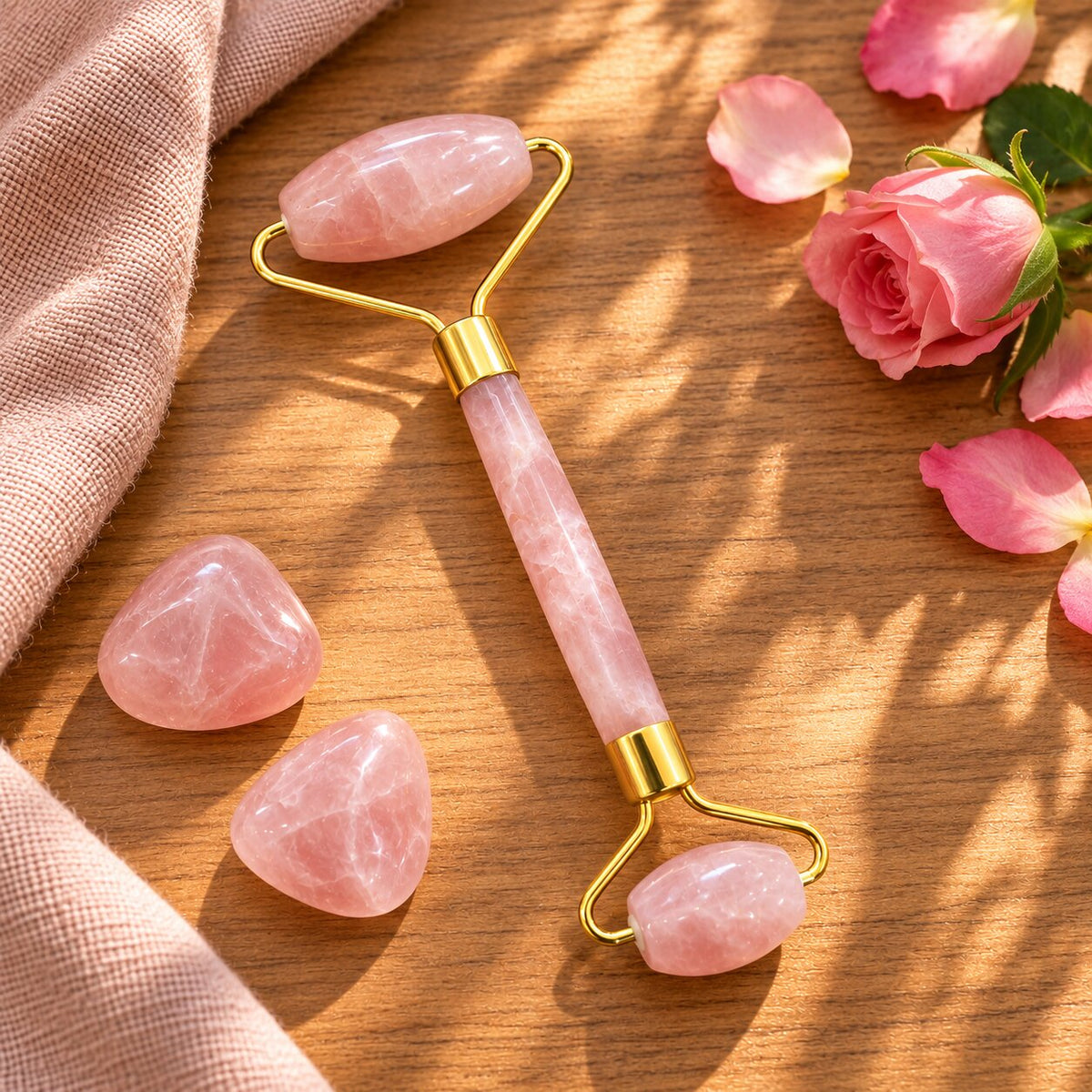 Rose quartz crystal small roller