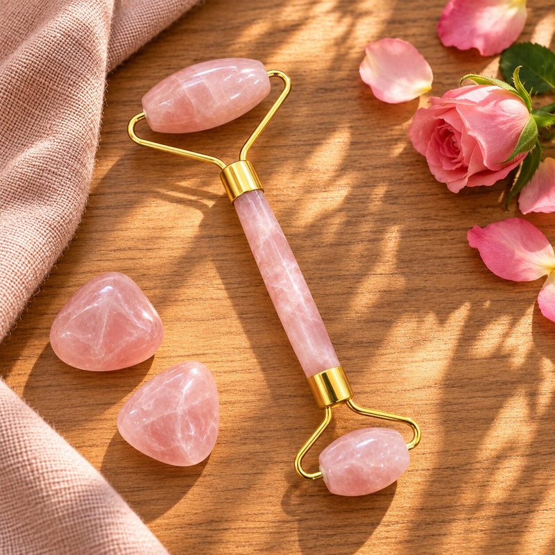 Rose quartz crystal small roller