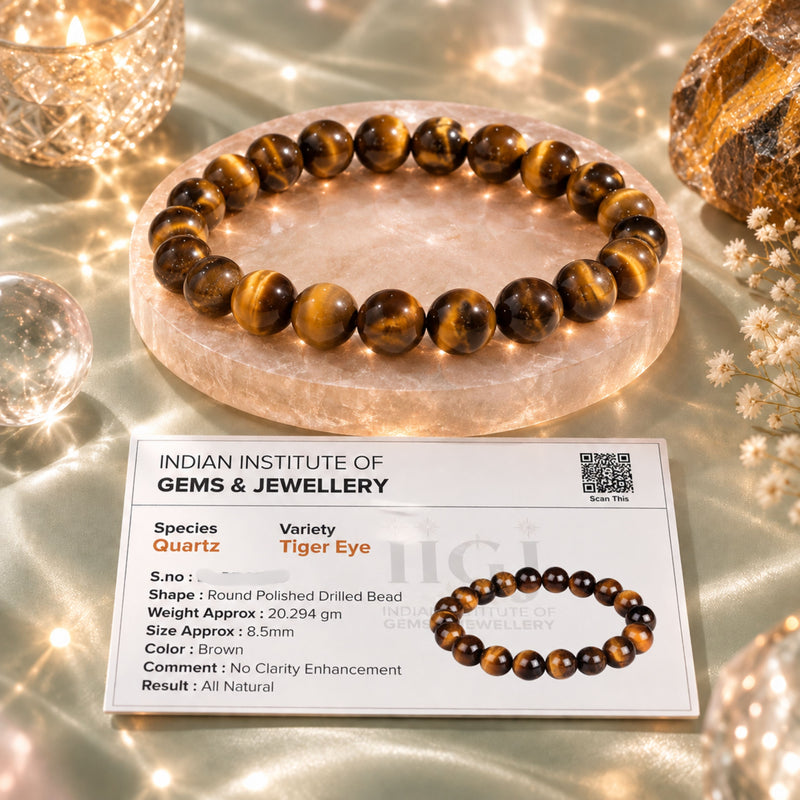 lab certification of tiger's eye bracelet