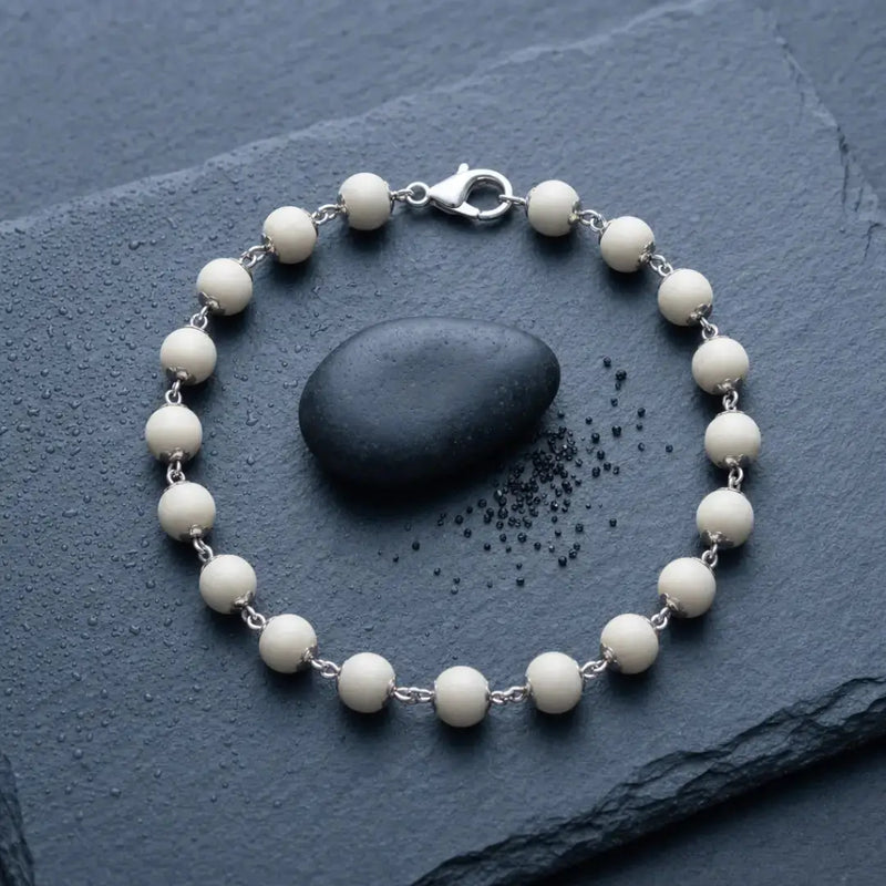 Silver plated tulsi mala bracelet 17 beads 10mm