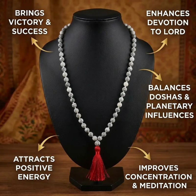 Vaijanti Mala product detail — 9mm natural beads Vaijanti seeds close-up
