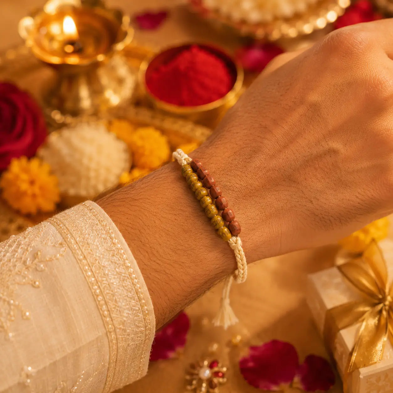 Handcrafted Original Tulsi Bead Rakhi | Blessed in Vrindavan