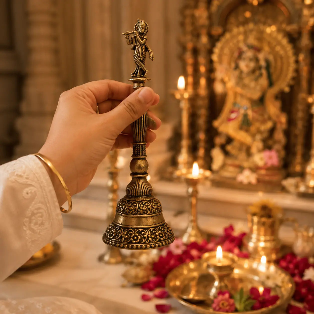 Premium Handcrafted Brass Krishna Temple Bell