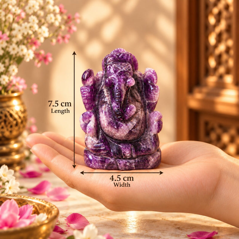 dimensions of Amethyst Crystal ganesh ji 
