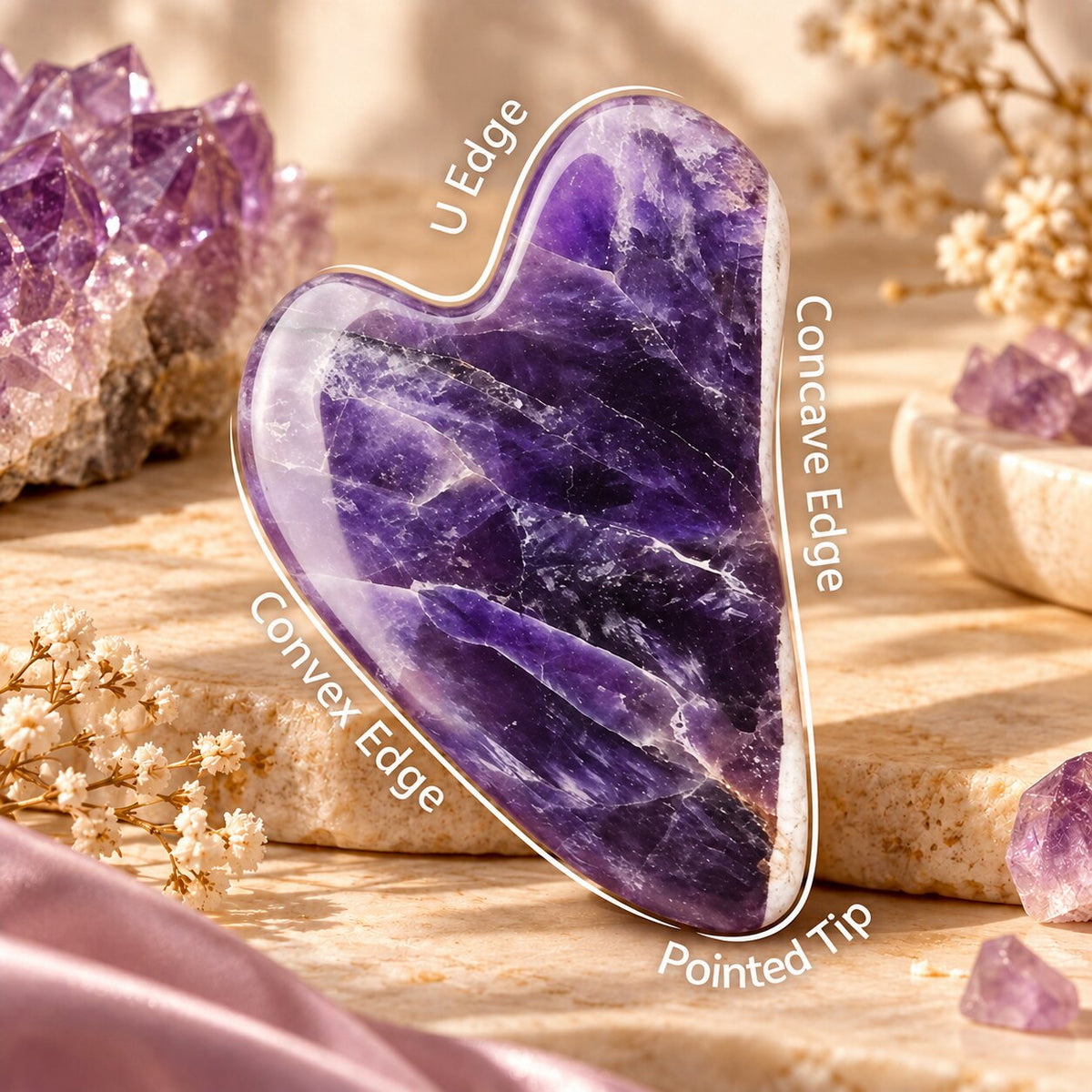 Amethyst Gua Sha Stone for Face Massage & Calming Self-Care Ritual