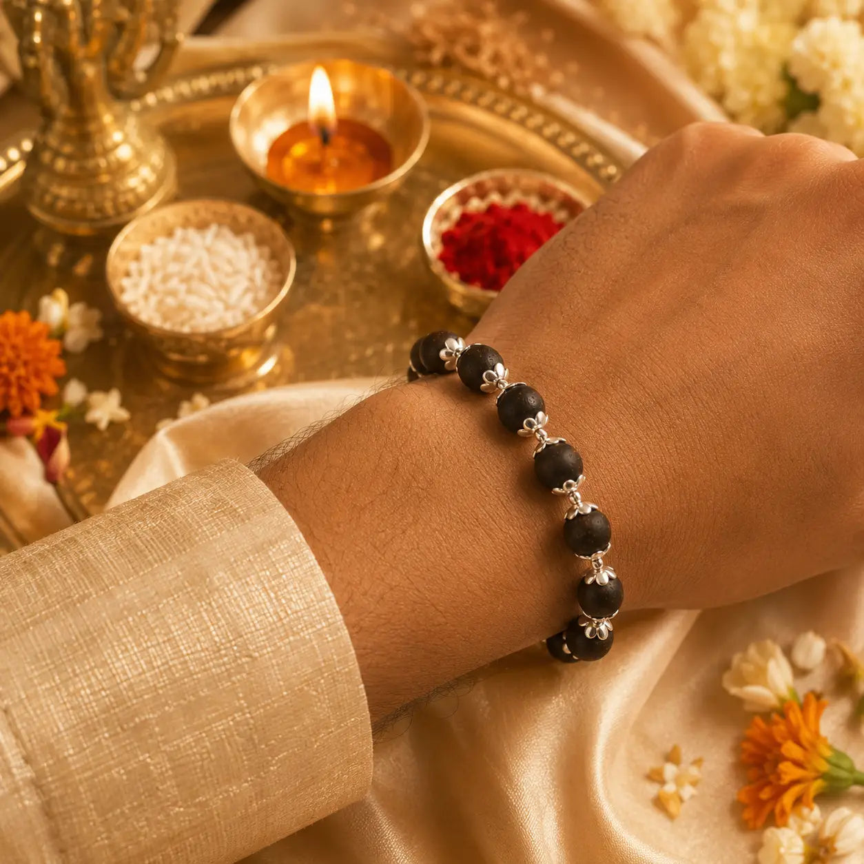 Original Silver Plated Karungali Rakhi Bracelet | Blessed in Sabarimala