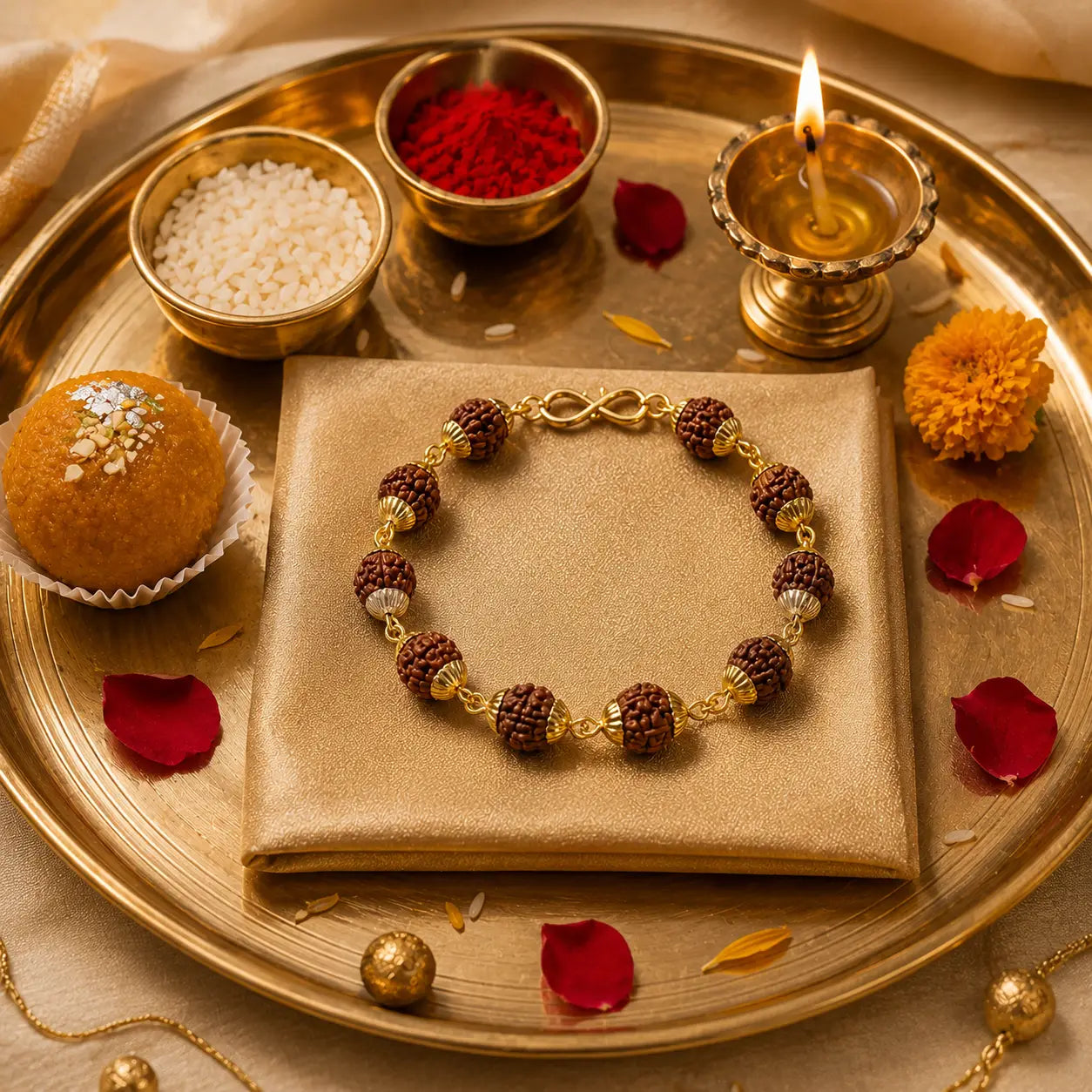 Original Panch Mukhi Rudraksha Rakhi Bracelet – 12 Beads (5 mm) | Blessed in Kashi