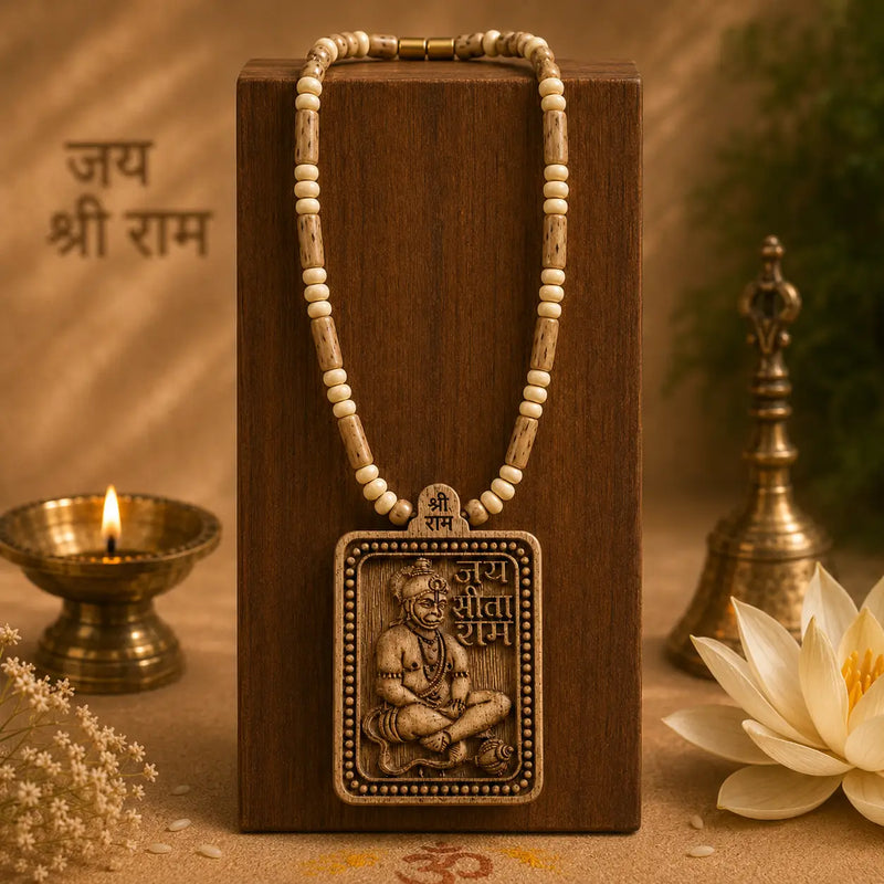 Bageshwar Dham Tulsi Mala 5mm beads placed on a wooden slab