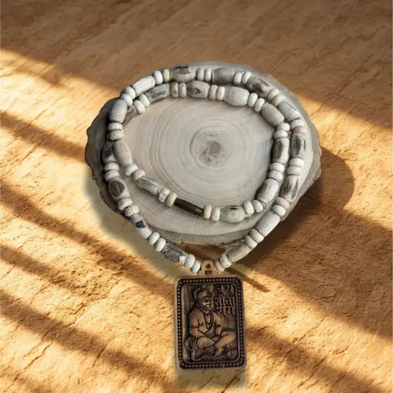 Bageshwar Dham Tulsi Mala with Sacred Hanuman Pendant - Spiritual Prayer Necklace by Dharmik