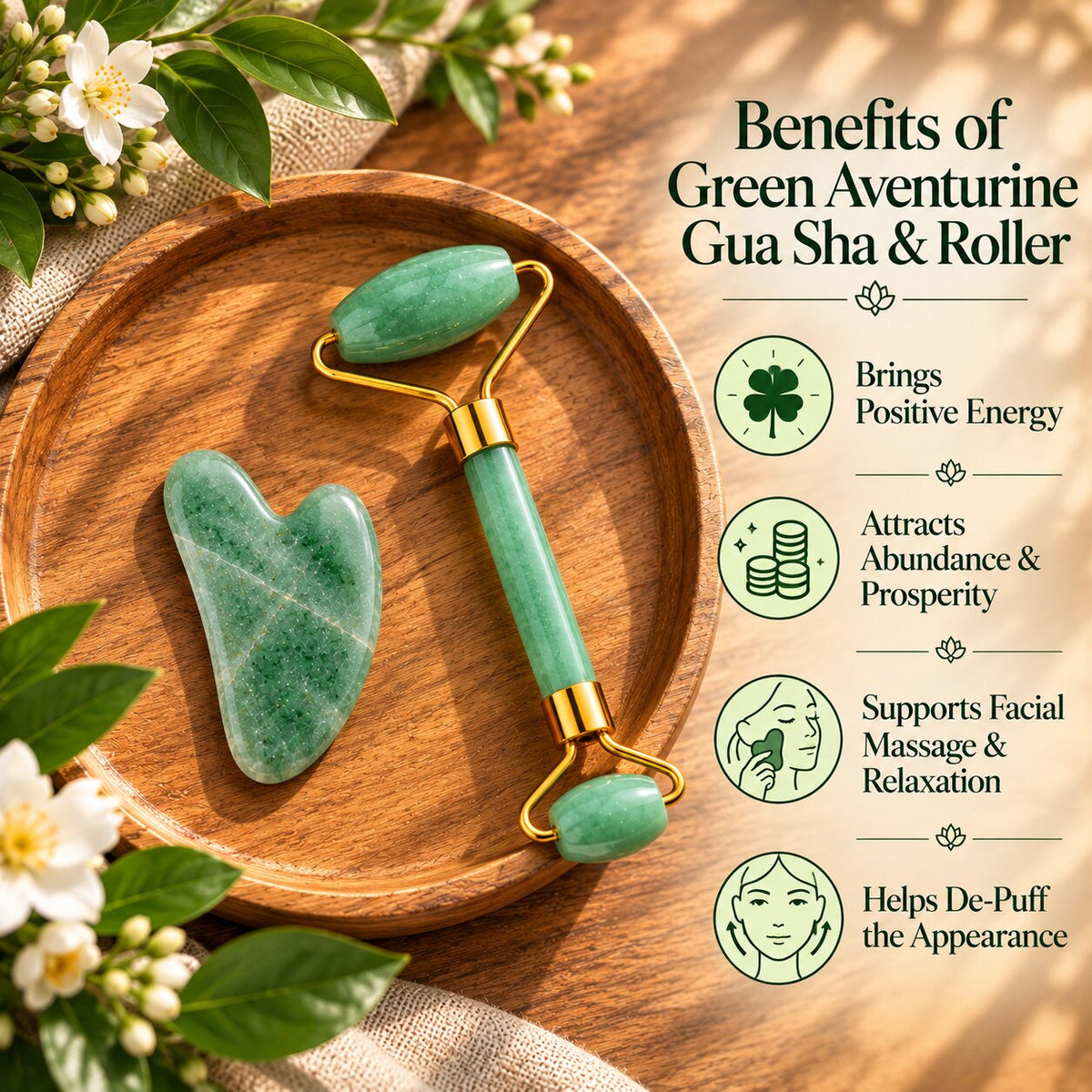 benefits of Green Aventurine Gua Sha and  Roller 