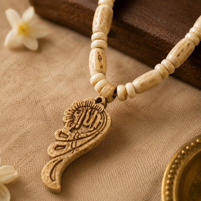 closeup image of radha shankh pendant