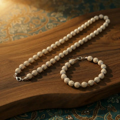 Silver Plated Tulsi Combo (Mala & Bracelet) – 54+17 Beads, 10 mm, Peace & Protection