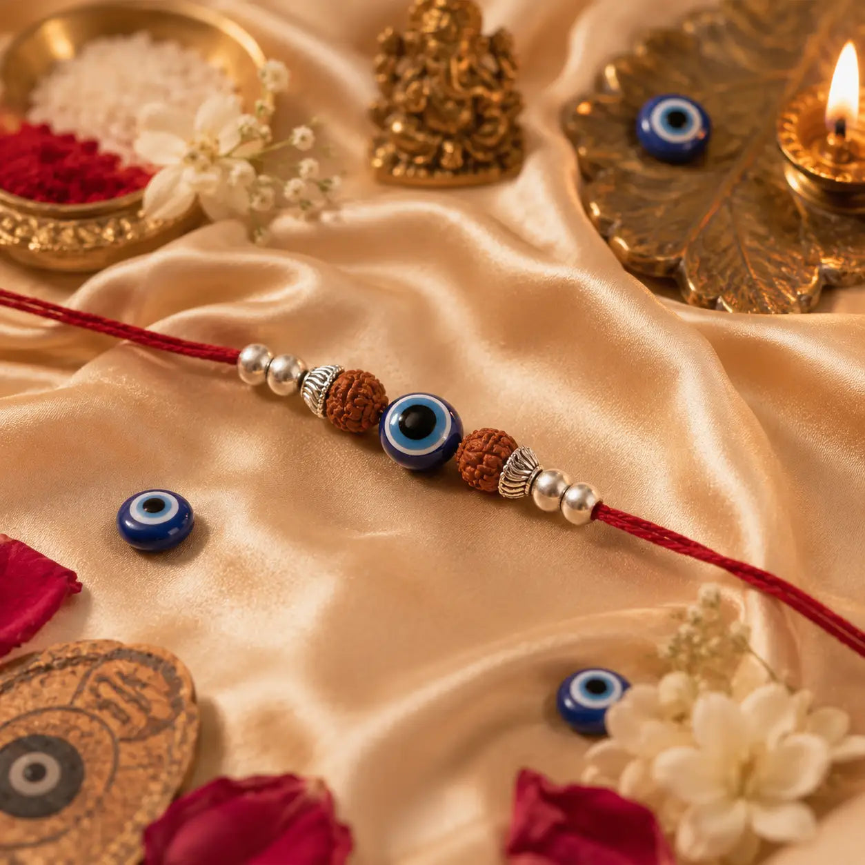Original Silver Plated Rudraksha Evil Eye Rakhi | Blessed in Kashi