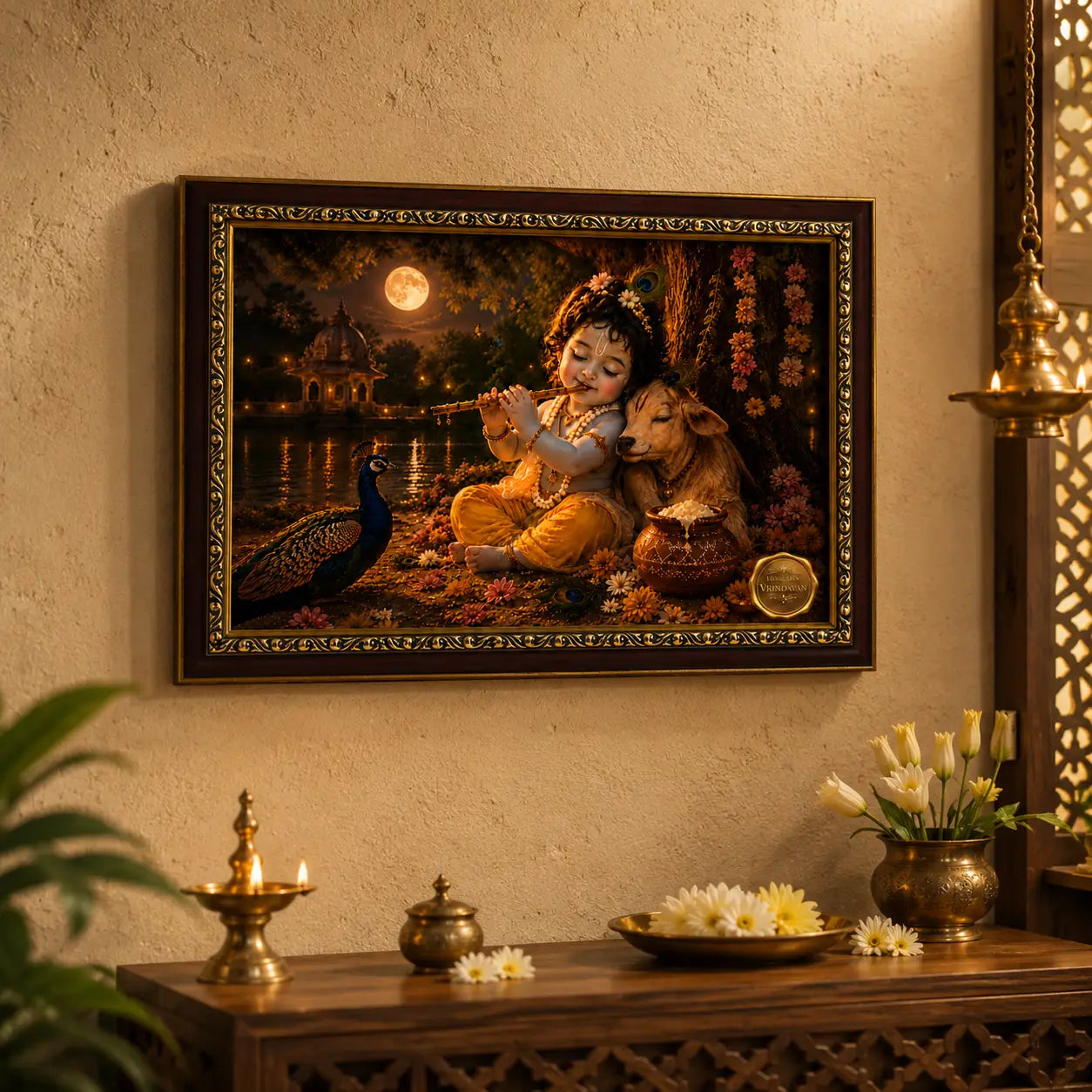 Baby krishna photo frame in a spiritual set up