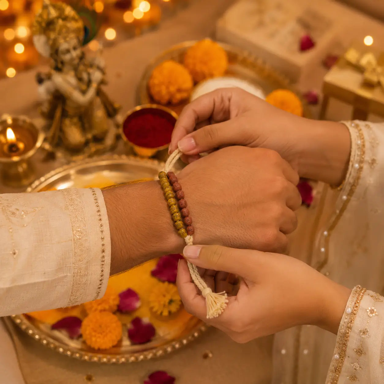 Handcrafted Original Tulsi Bead Rakhi | Blessed in Vrindavan
