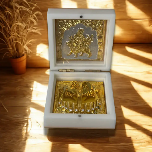 Sacred Durga Darbar Gold Plated Figure with Charan Paduka - Blessed in Vrindavan Dharmik