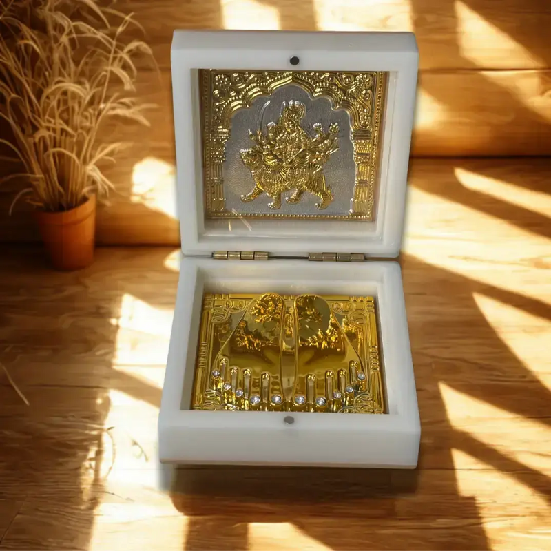 Sacred Durga Darbar Gold Plated Figure with Charan Paduka - Blessed in Vrindavan Dharmik