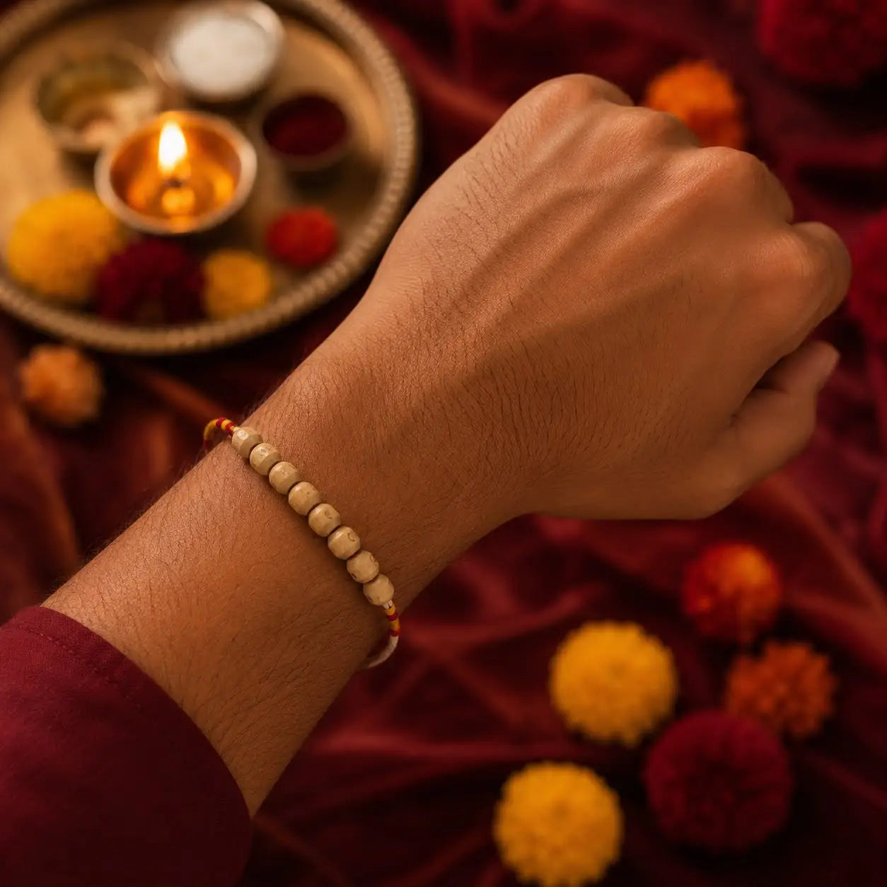 Original Handcrafted Tulsi Beads Rakhi | Blessed in Vrindavan