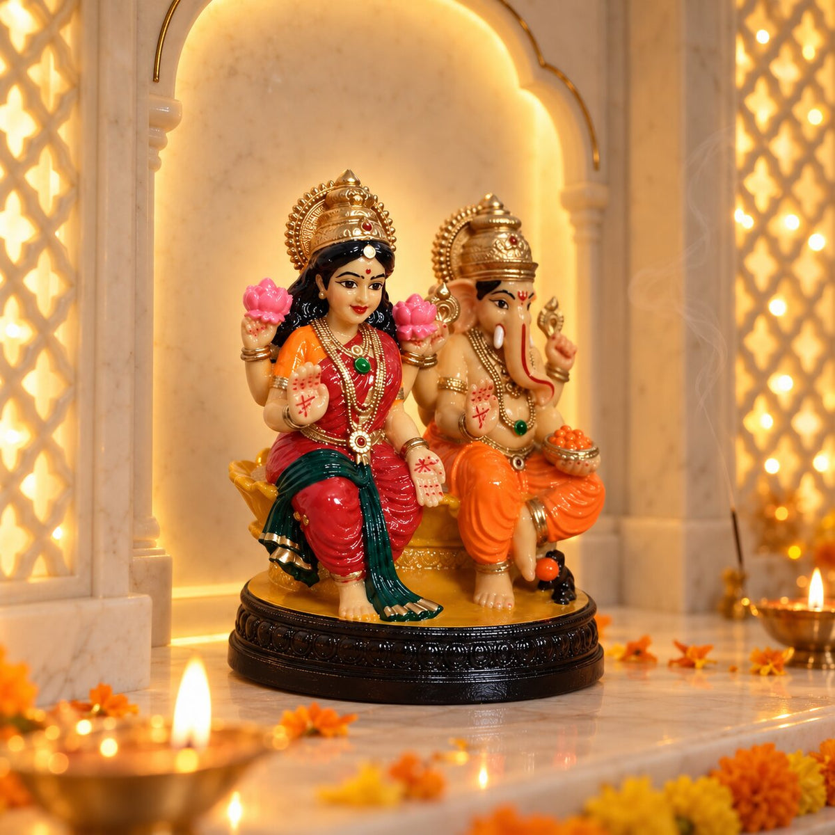 Laxmi Ganesh Idol for Diwali Puja, Home Temple & Gifting | Handcrafted Resin Murti for Wealth & Auspicious Beginnings
