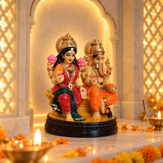 Laxmi Ganesh Idol for Diwali Puja, Home Temple & Gifting | Handcrafted Resin Murti for Wealth & Auspicious Beginnings