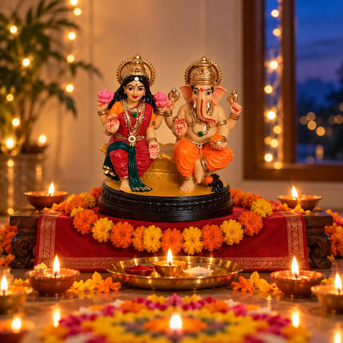 Laxmi Ganesh Idol for Diwali Puja, Home Temple & Gifting | Handcrafted Resin Murti for Wealth & Auspicious Beginnings