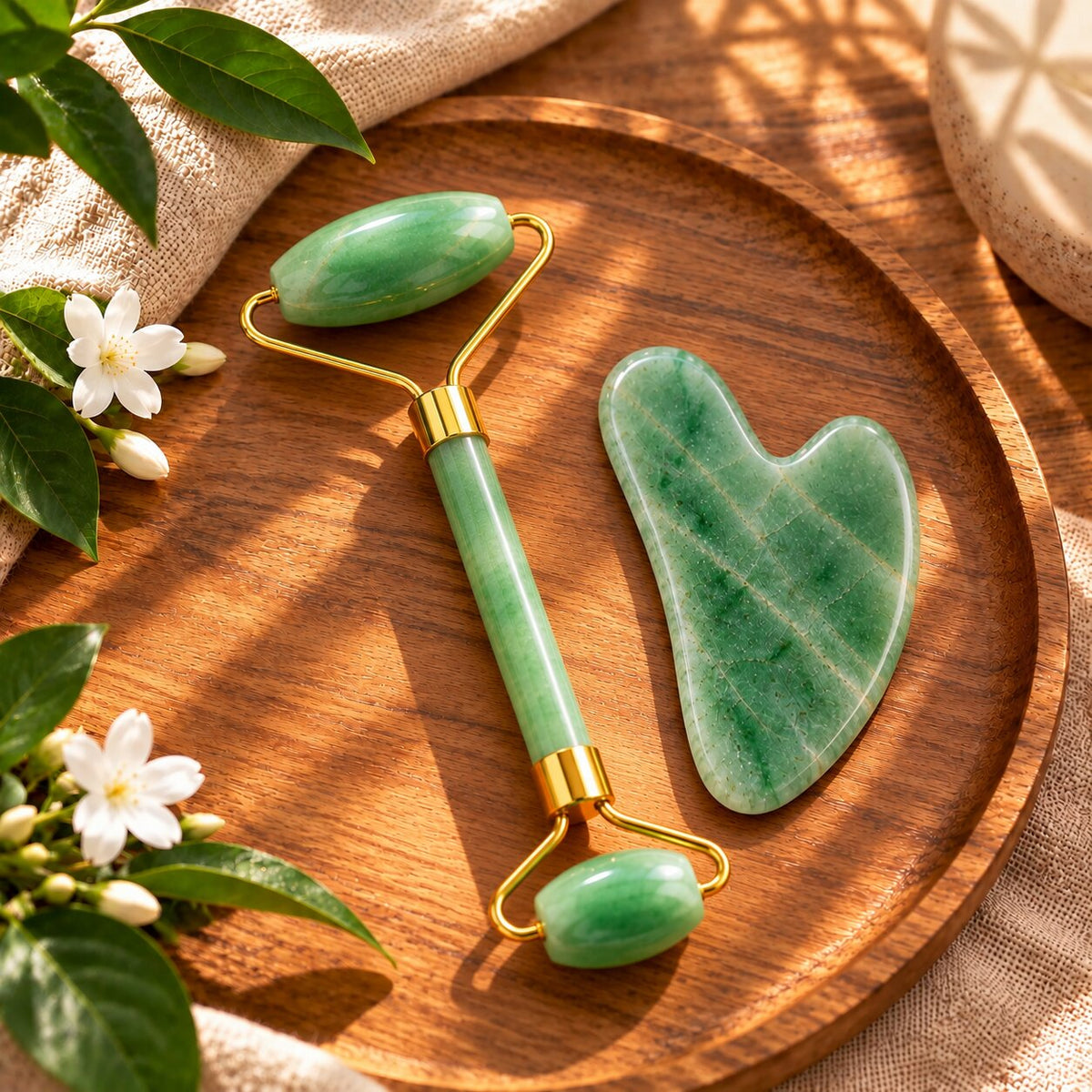 Green Aventurine Gua Sha and  Roller Combo