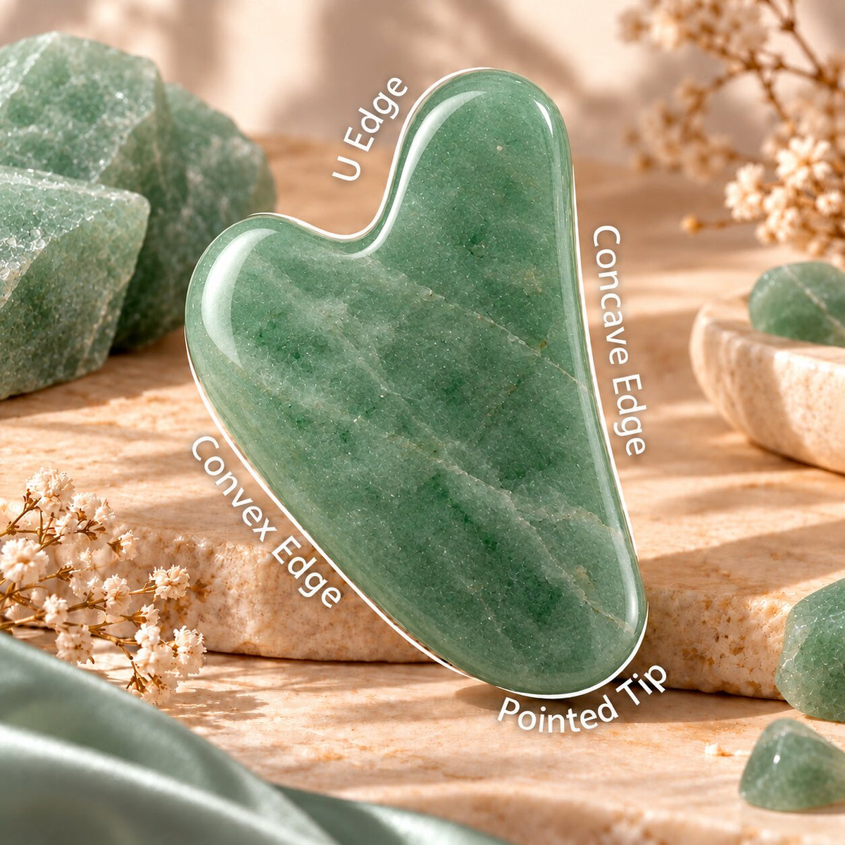 sides of Green aventurine crystal Gua Sha 