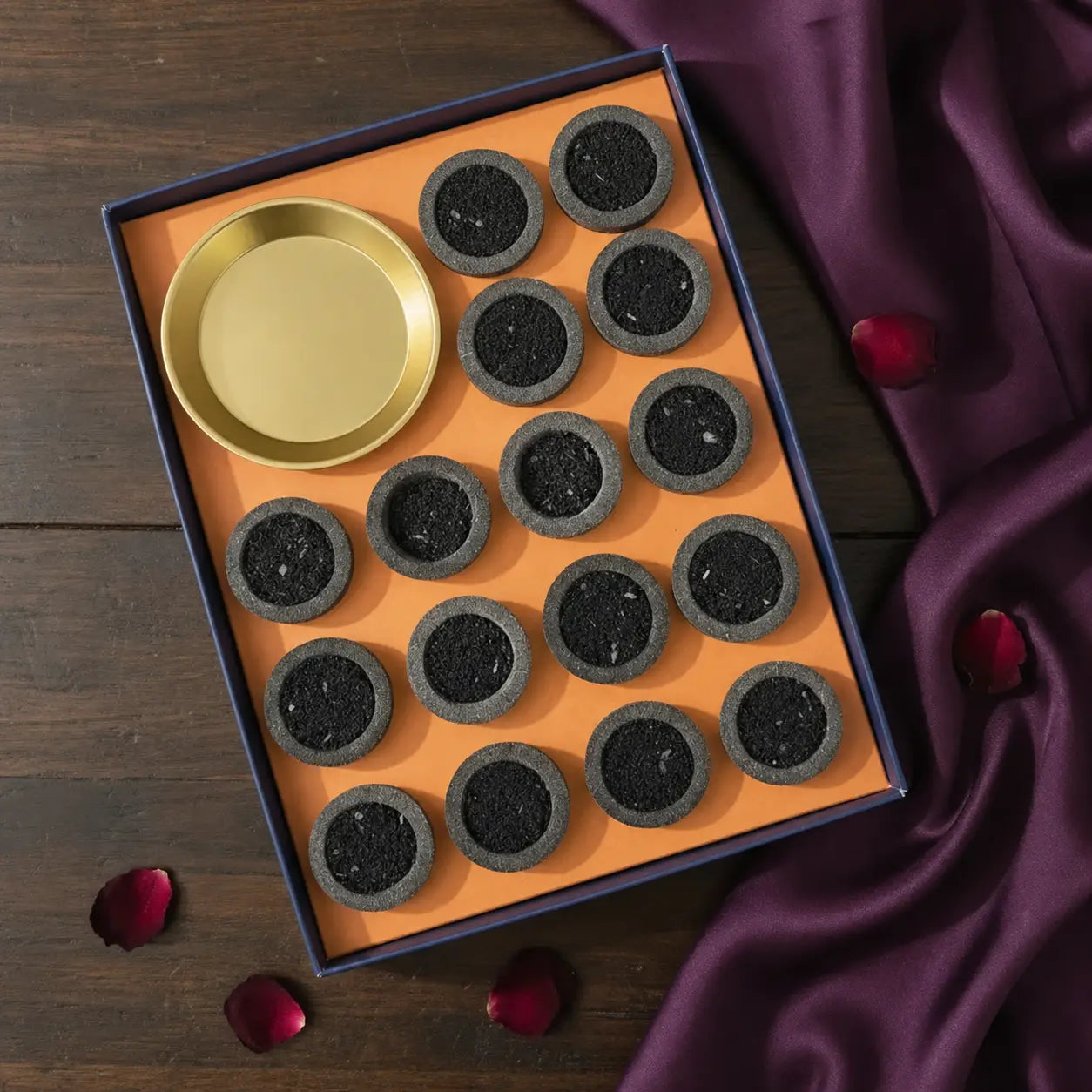 Incense cups arranged in a decorative display for spiritual rituals, blessings, and peaceful ambiance