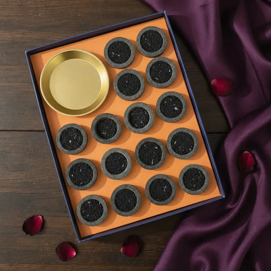 Incense cups arranged in a decorative display for spiritual rituals, blessings, and peaceful ambiance