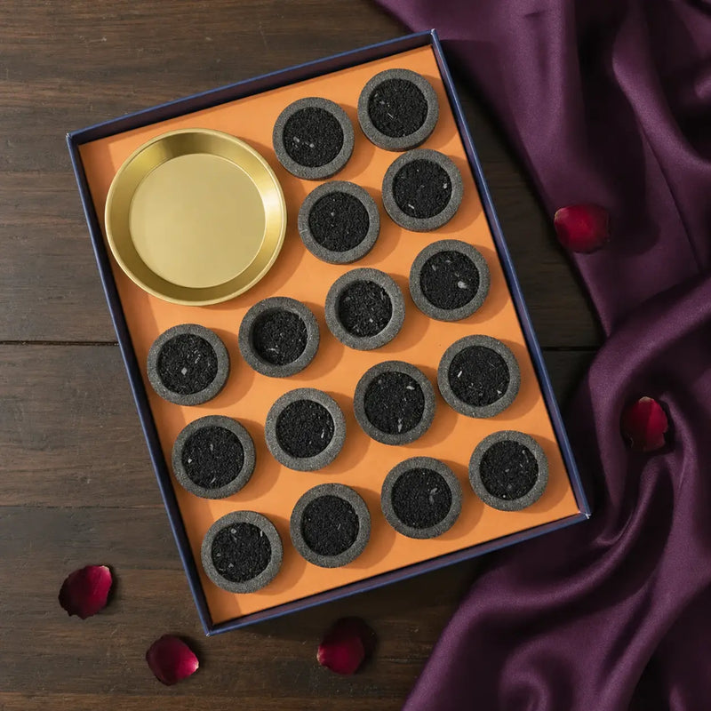 Incense cups arranged in a decorative display for spiritual rituals, blessings, and peaceful ambiance