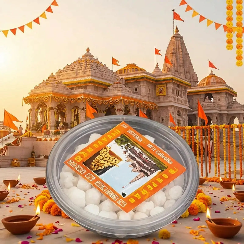 Ayodhya Ram Mandir Prasad Mishri Container - Sacred Temple Prasad Blessed in Ayodhya by Dharmik