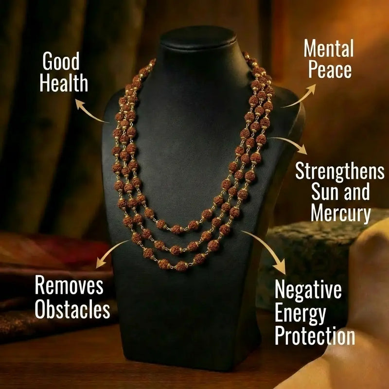 Original 5 Mukhi Rudraksha Mala – 33 Beads, 8 mm, Blessed in Kashi Dharmik