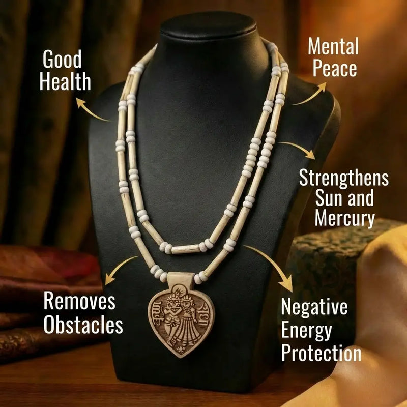 Tulsi Original Combo – Vrindavan Tulsi Kanthi Mala (8mm) Double Round & Radha Krishna Heart Pendant Tulsi Kanthi Mala Dharmik