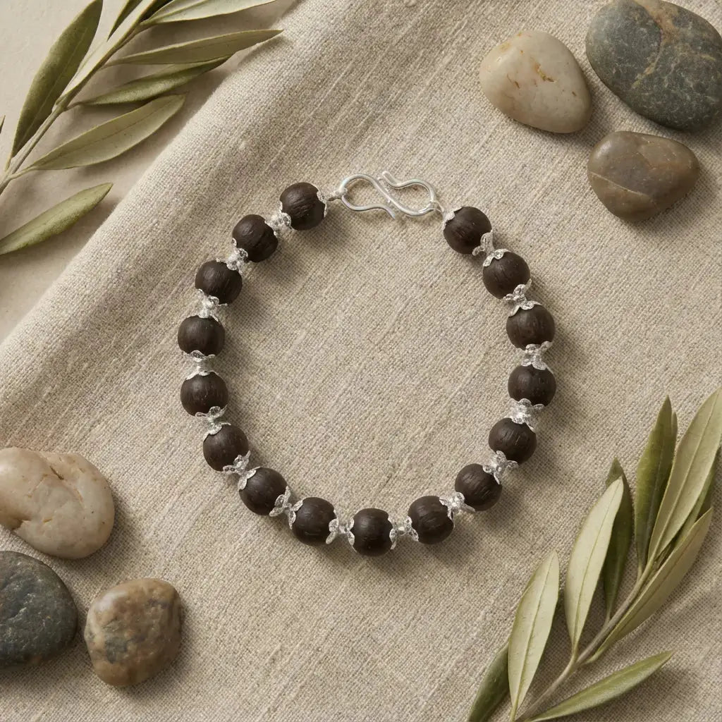 Original Silver Plated Karungali Bracelet - 17 Beads, 10mm, Health and Mental Peace