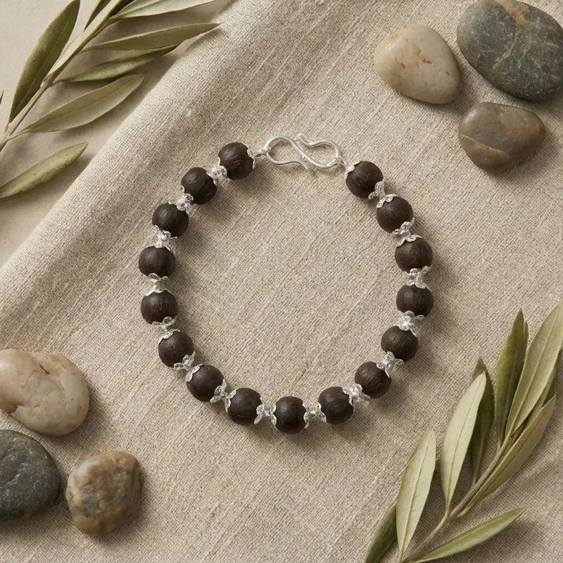 Original Silver Plated Karungali Bracelet - 17 Beads, 10mm, Health and Mental Peace
