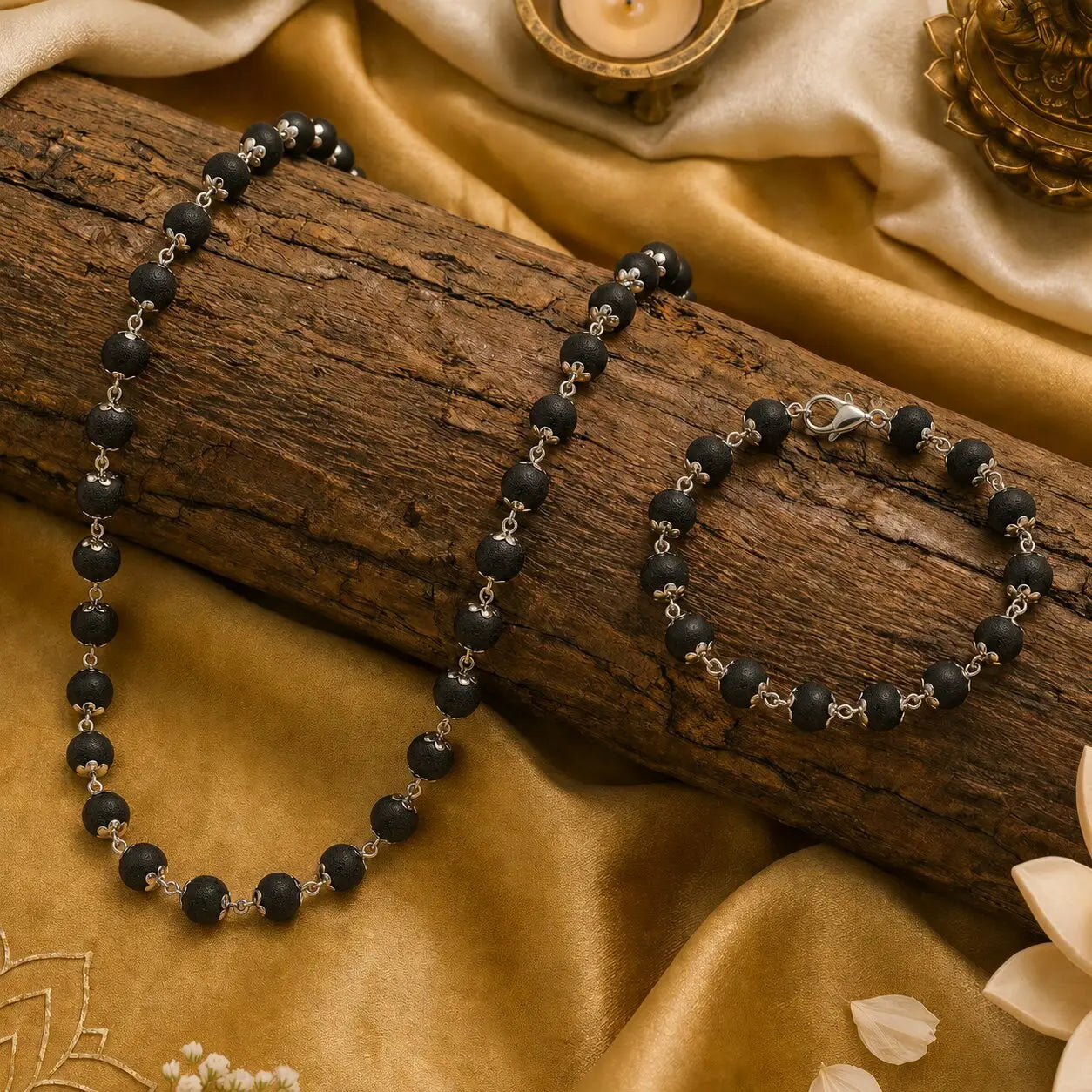 Premium Karungali Combo(Mala & Bracelet) – 54 Beads & 17 Beads, 8 mm, Blessed in Sabarimala