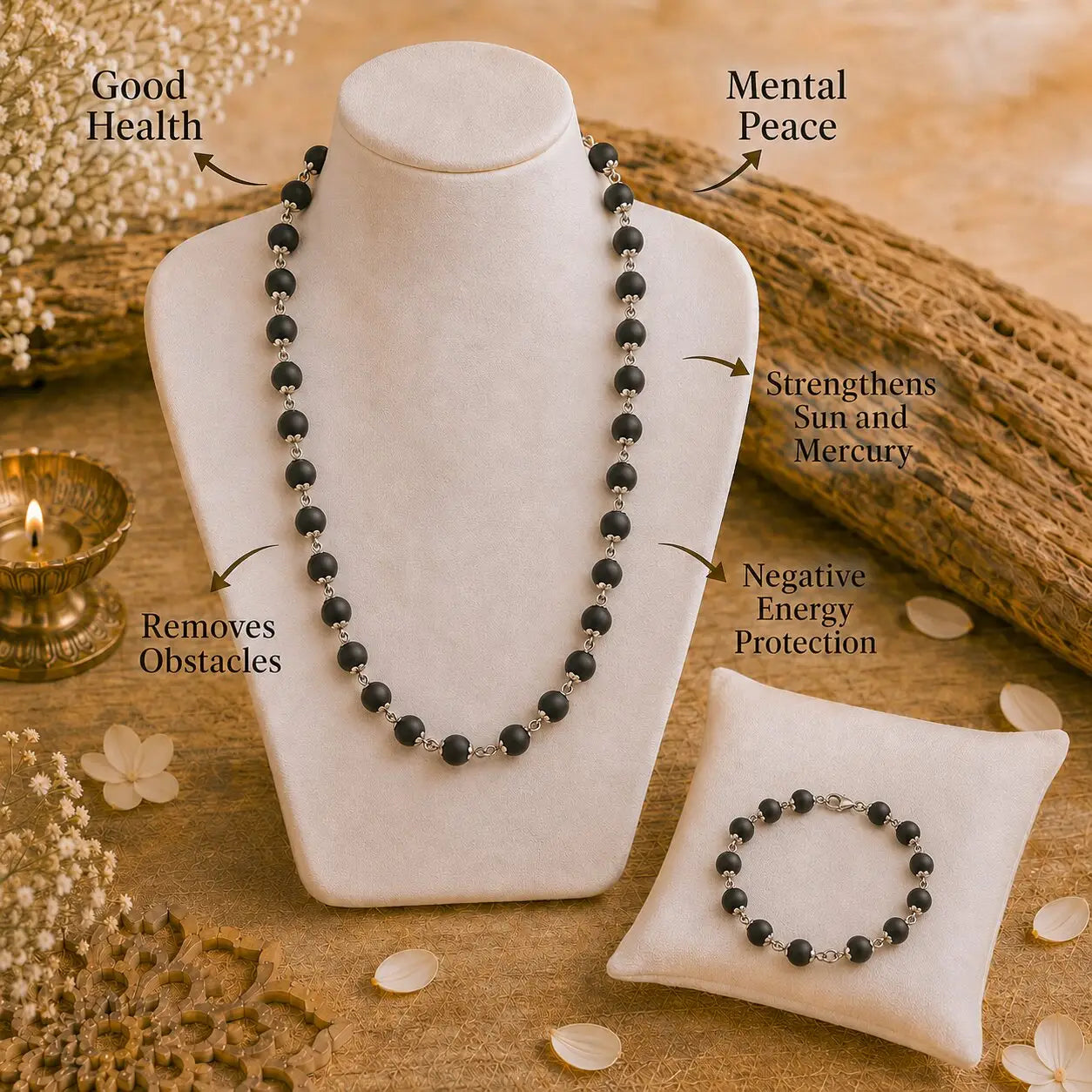 Premium Karungali Combo(Mala & Bracelet) – 54 Beads & 17 Beads, 8 mm, Blessed in Sabarimala