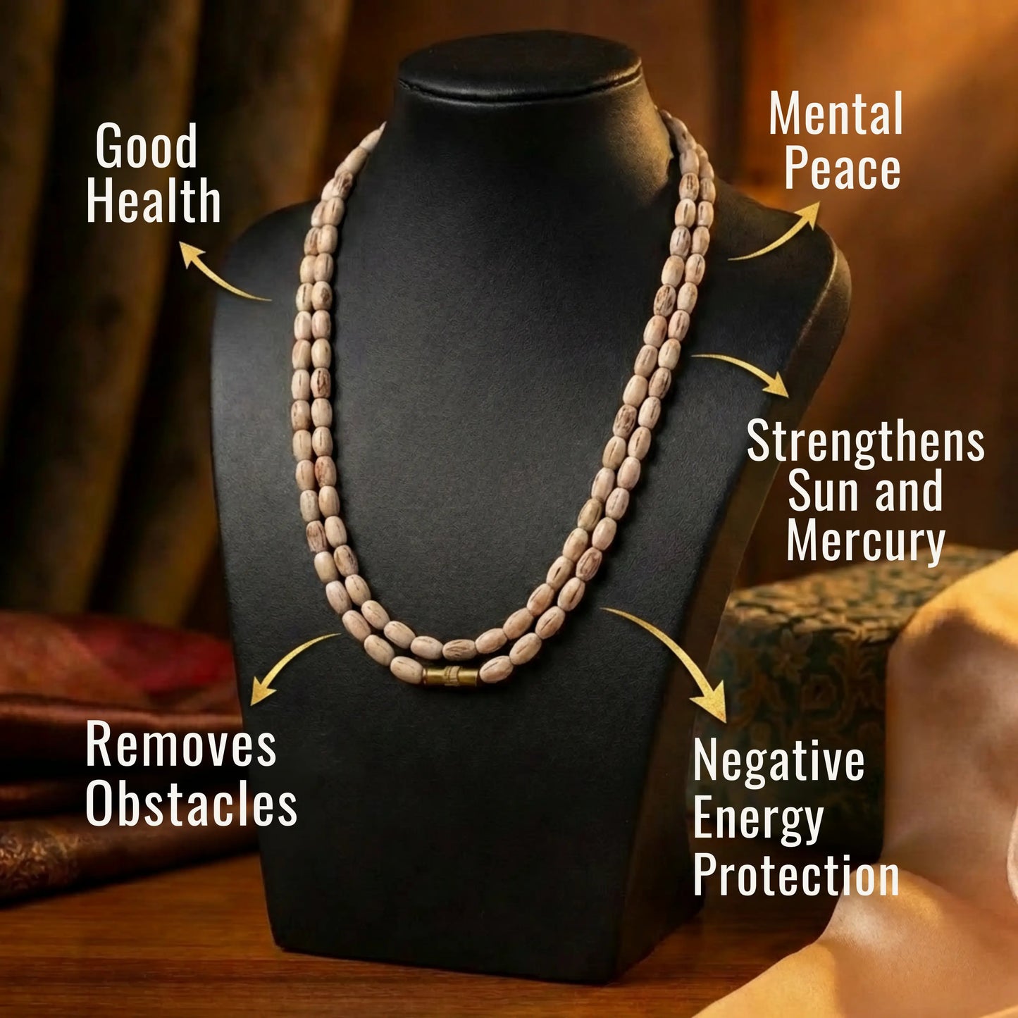 Prem Tulsi Mala worn — 10mm double round Vrindavan blessed necklace