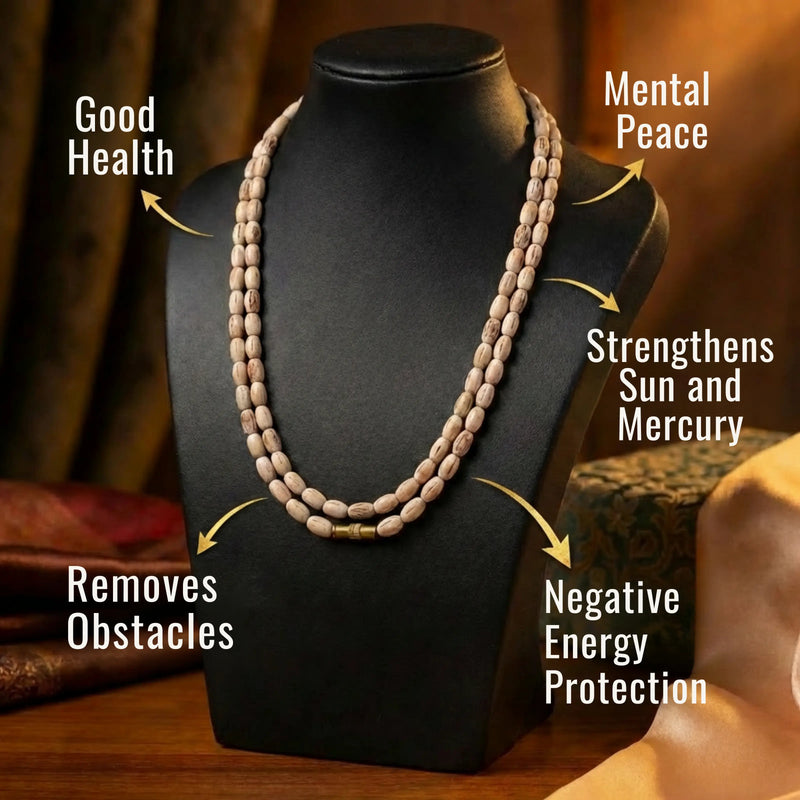 Prem Tulsi Mala worn — 10mm double round Vrindavan blessed necklace