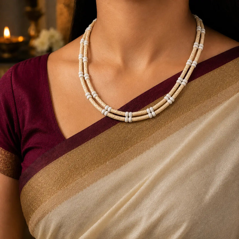 Original Rani Mala double round 5 mm worn by a women in neck 