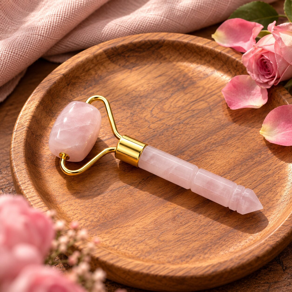 Rose quartz crystal roller of small size 